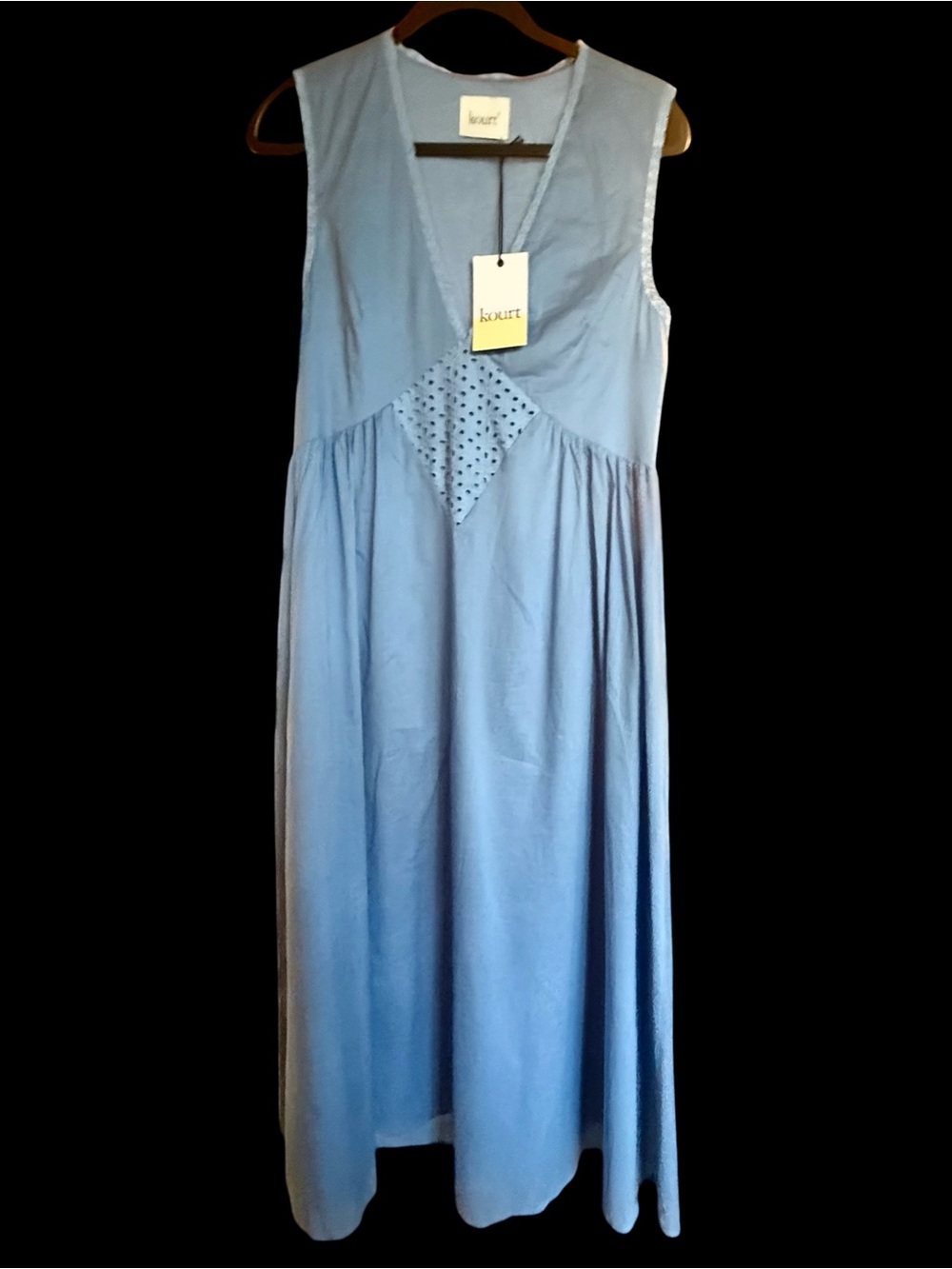 Few Moda Kourt Sonnet Cotton Dress Blue 
Lace Patchwork V Neck Lightweight NWT